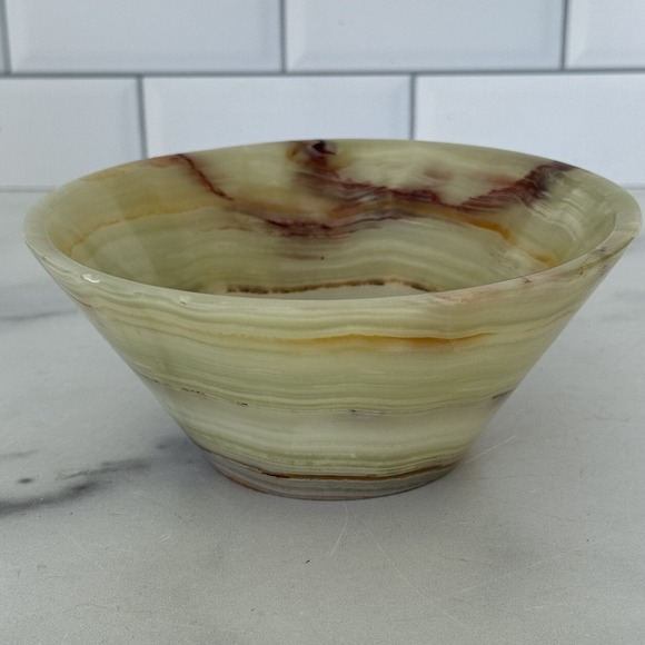 Other - Sea Lion Caves Natural Onyx Trinket Bowl 5.5" x 2.25" Green Brown READ